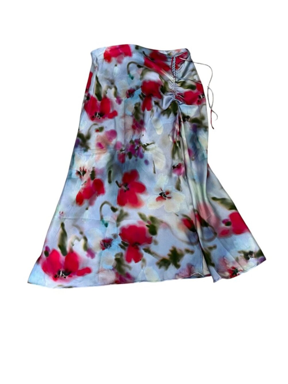 Zara Satin Effect Printed Midi Skirt Ruched Slit High Waist Size Large NWT Chic - Picture 7 of 14